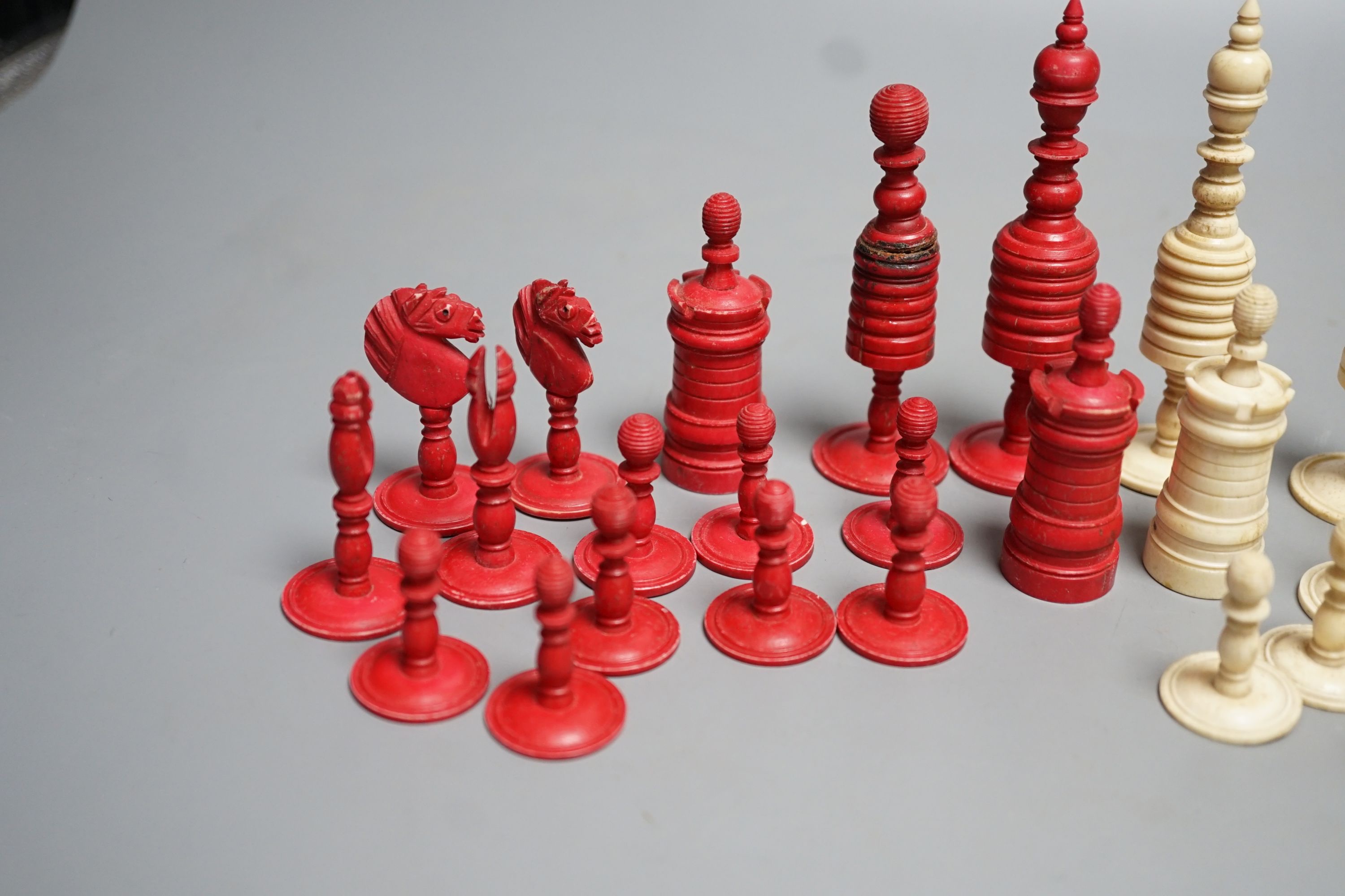 A 19th century stained bone chess set